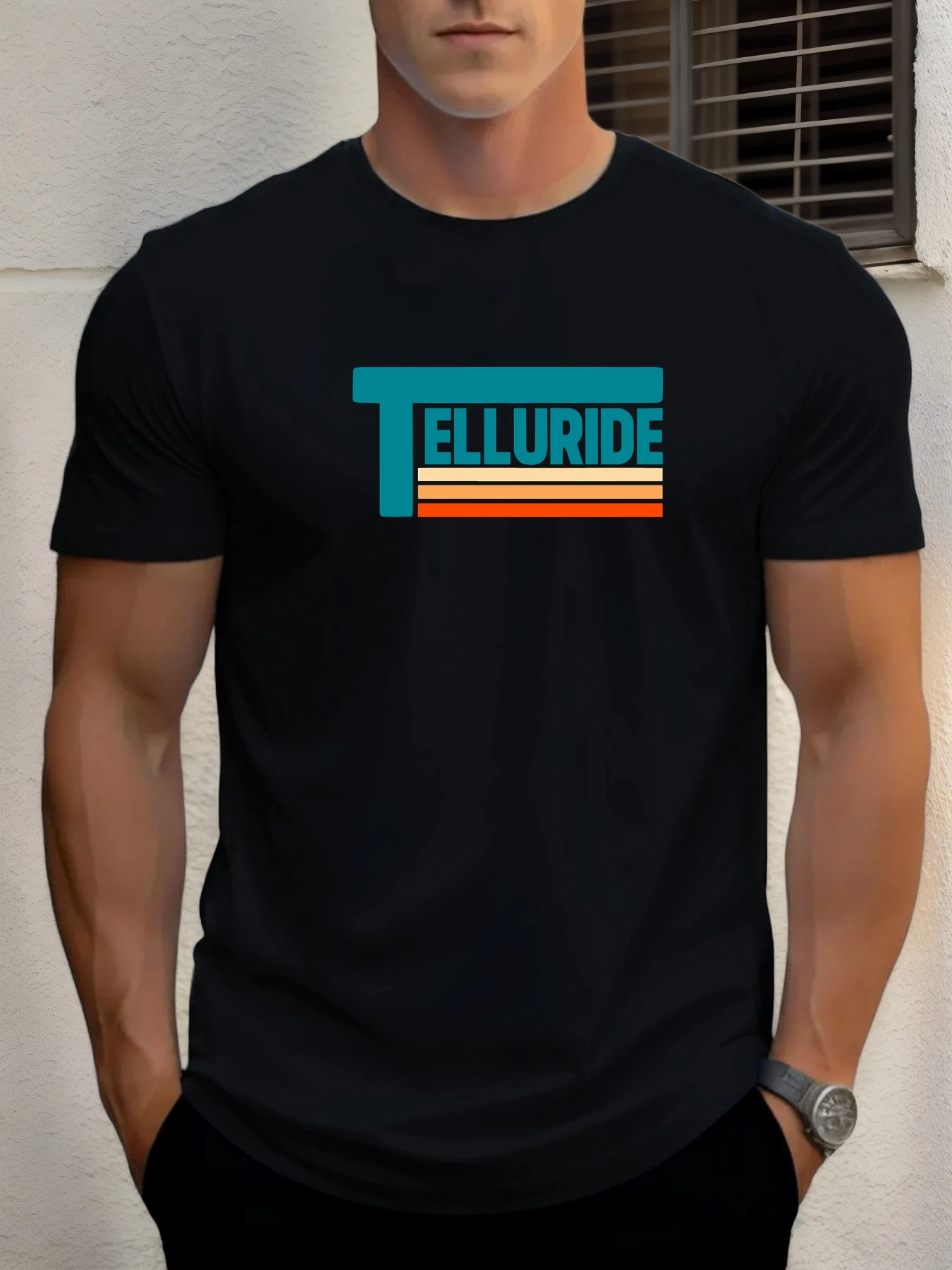 

Men's cotton T-shirt, summer round neck short sleeves, TELLURIDE printed breathable streetwear fashion cool T-shirt