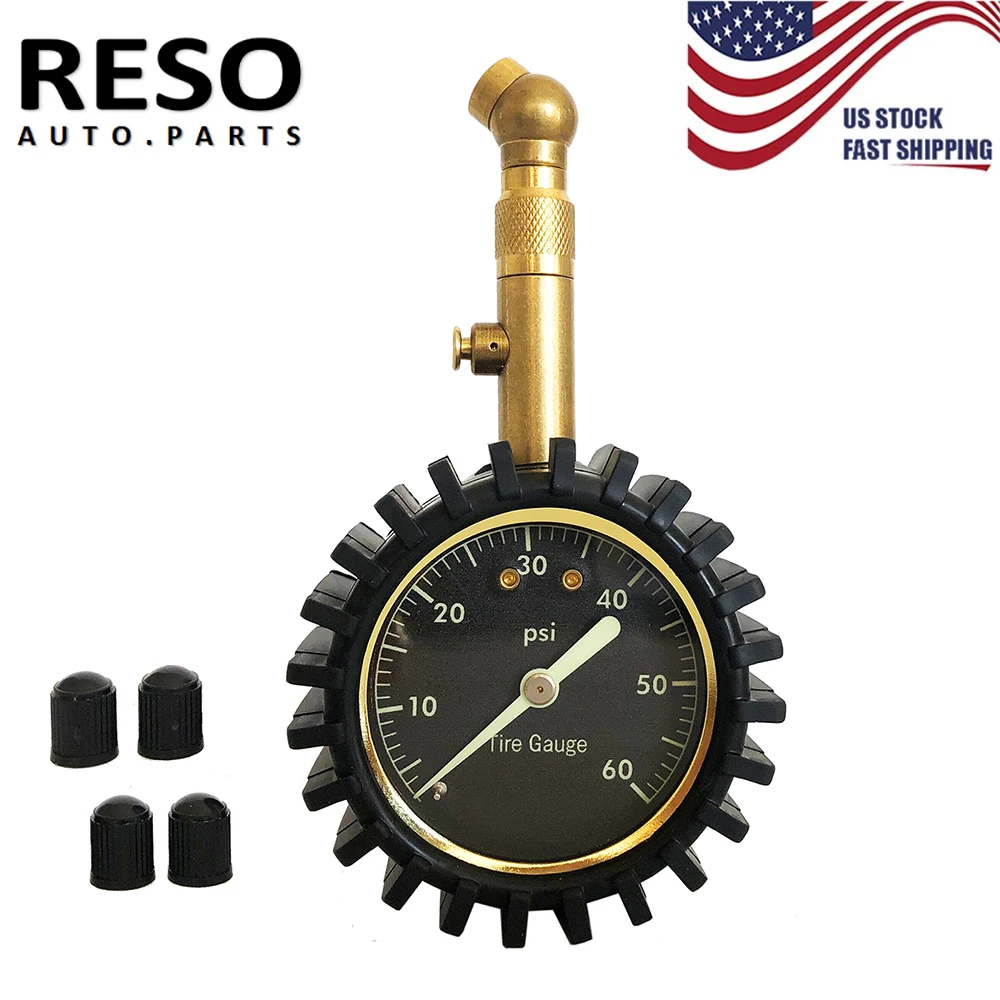 

RESO Universal 0-60 PSI Tire Air Pressure Gauge Glow Dial For Heavy Duty Truck Car Wheel