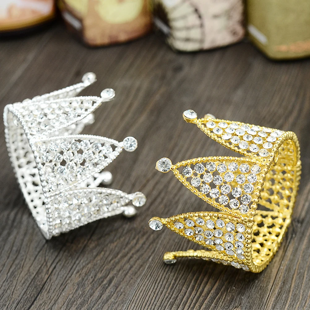 

2 Pcs Rhinestone Hair Crown for Girls Decorative Child Baking Prop Cake Toppers Wedding Party Accessories Princess Tiara