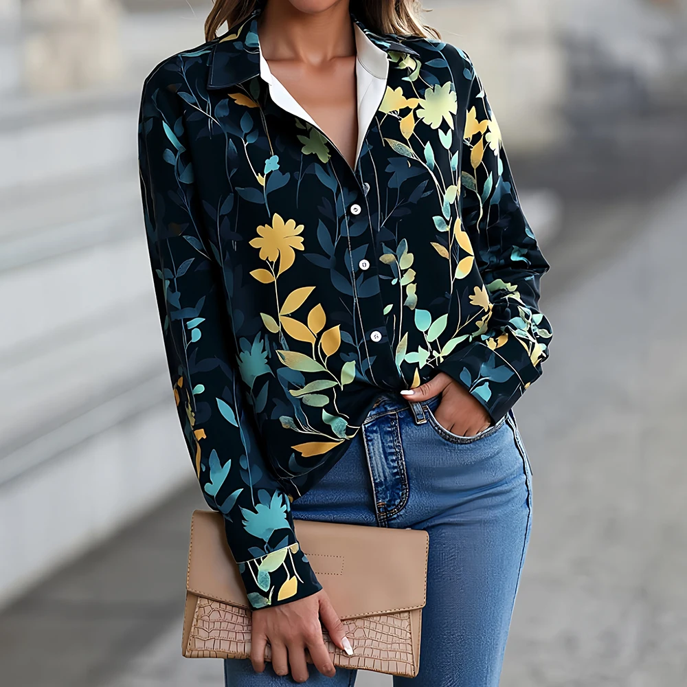 

Mia Muse Autumn Shirts 2025 Women's Casual Full Print Long Sleeve Shirt Collar Button Front Daily Shirts