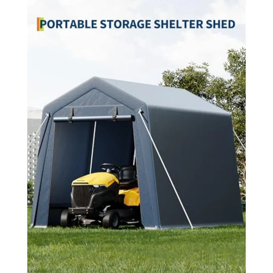 7x12 Feet Outdoor Portable Storage Shelter Shed, Heavy Duty Waterproof Tarp, Motorcycle Garage with Roll-up Zipper Door, Storag