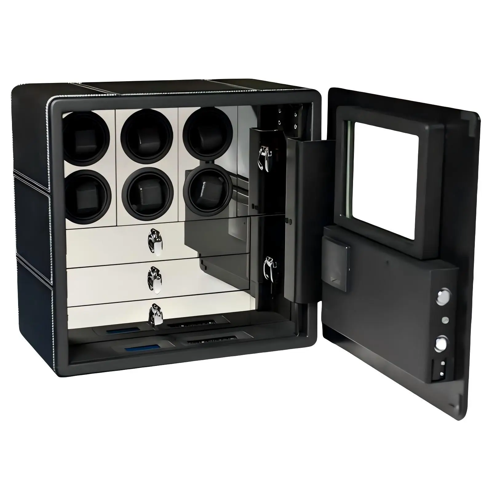 6 Slots Watch Winder Safe Box Black Touch Screen Control Card Unlock LED Lamp 3 Drawers Watch Storage Display Cabinet