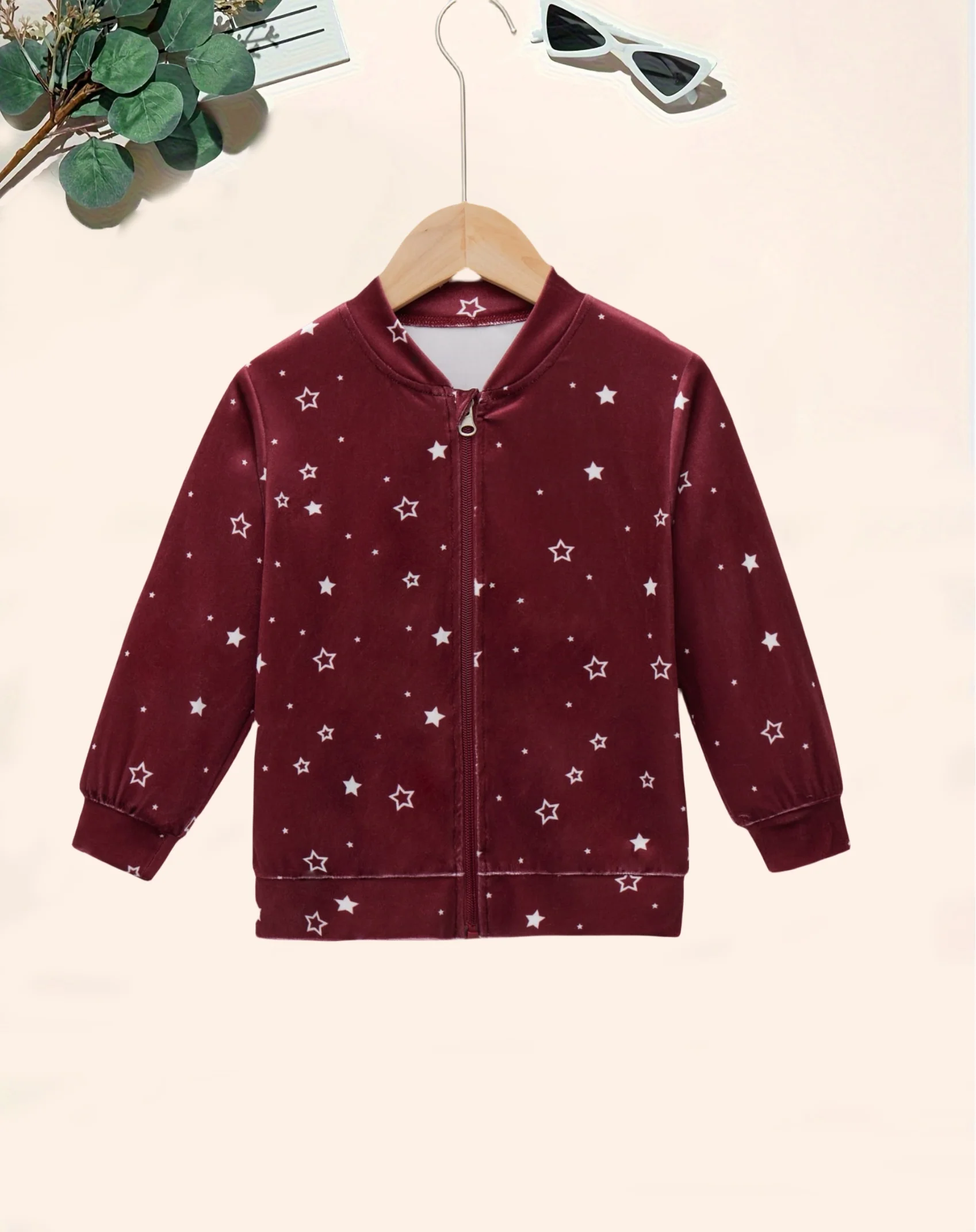 Starry Burgundy Girls'Jacket:Unique Sparkle Design for Kids'Fashion