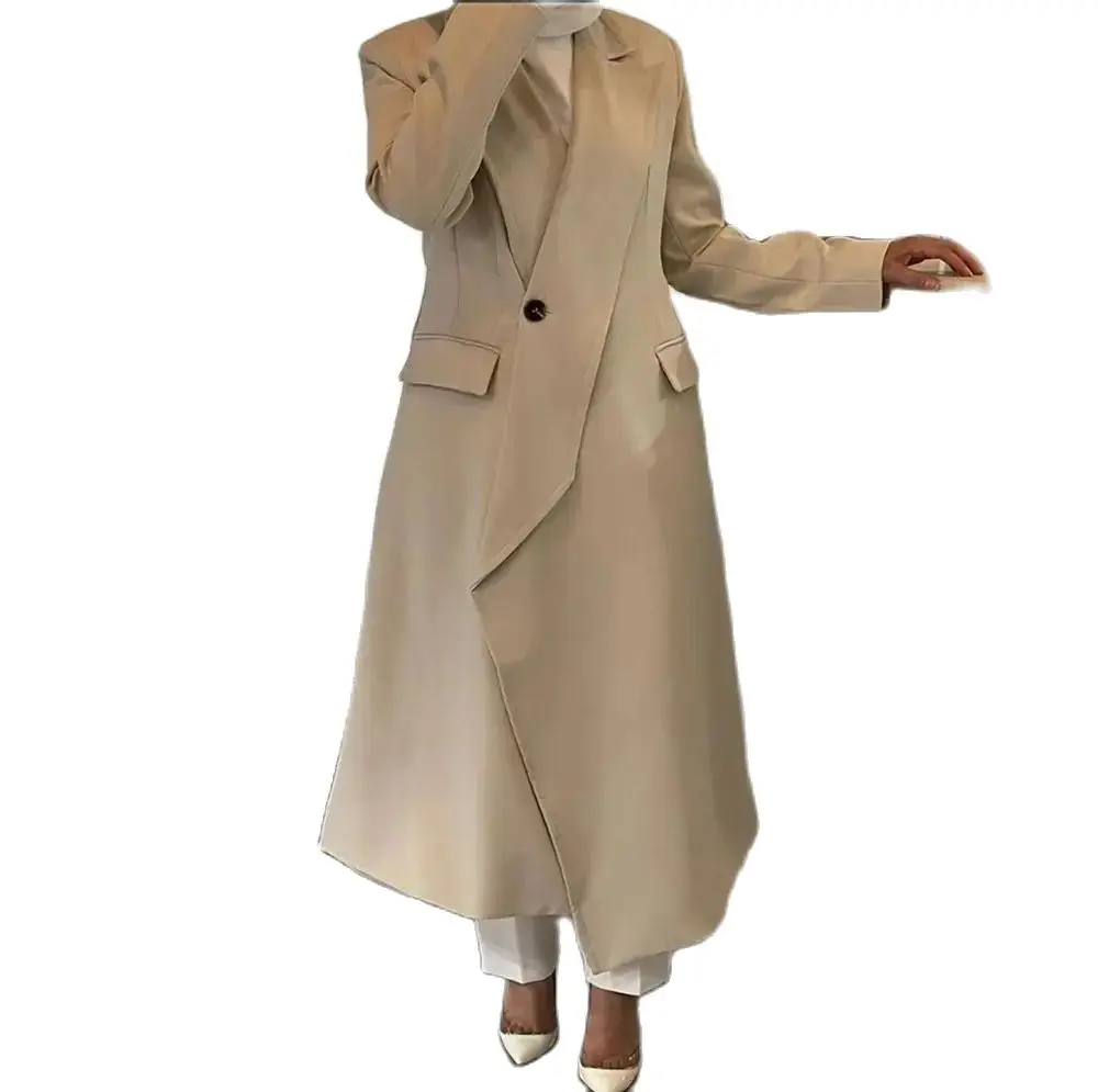 Fashionable Unique Design Long Women Long Jacket Fashion Single Buckle Female Daily Coat Formal Ankle Length Dress