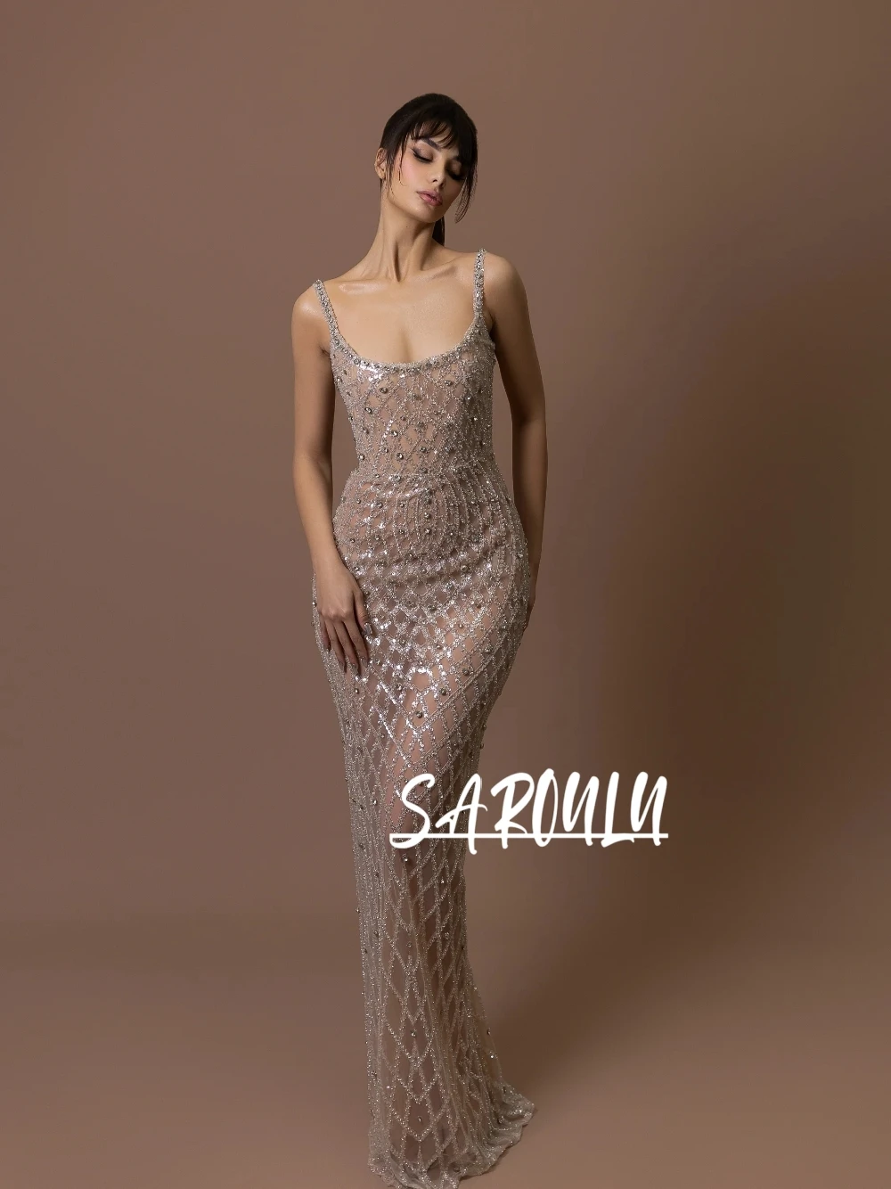 See Through Bodycon Evening Dress Sparkling Crystals Backless Prom Gown Sexy Customized Exquisite Formal Galas Party Wear