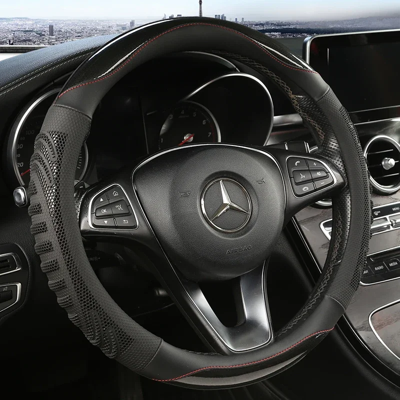 Three-dimensional Honeycomb Car Steering Wheel Cover  Durable Leather Cover with Anti-slip Linning Universal 14.5-15inch