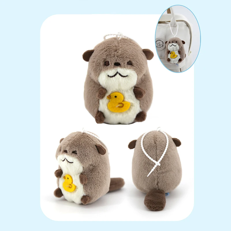 Cute Soft Plush Animal Keychain para crianças, lontra, segurar peixes, pingente, acessórios de mochila, brinquedos do bebê, pequeno presente, 1pc