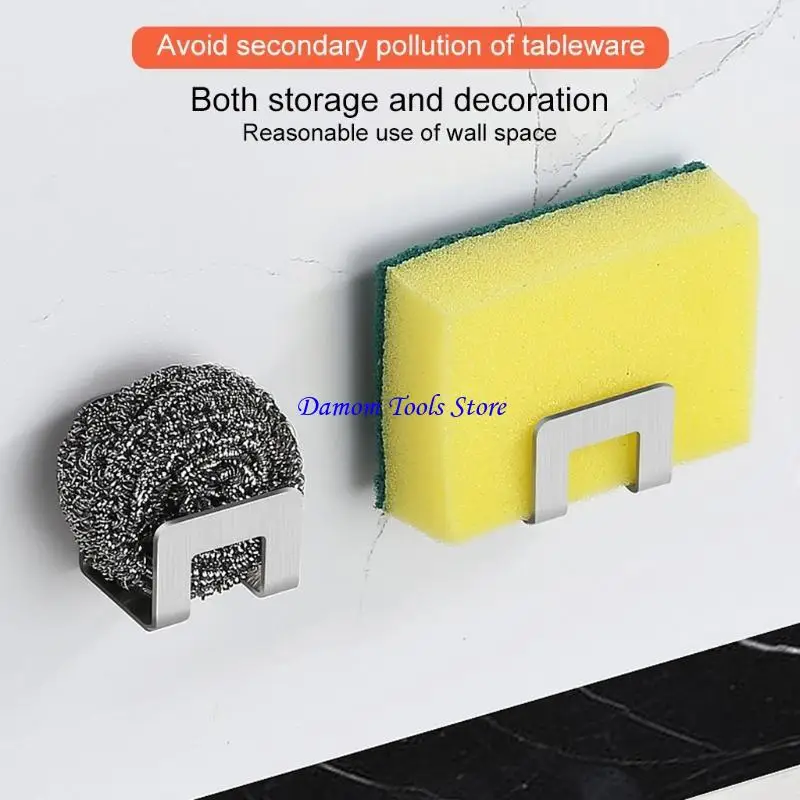 57BE 2 قطعة خطاف تخزين متعدد الوظائف حامل إسفنجي رف استنزاف المطبخ يُعلق على الحائط لوح تقطيع منظم سهل التركيب #1