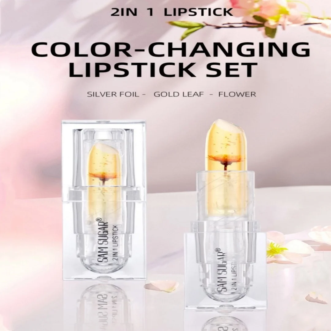 2in1 カラーチェンジ保湿栄養リップスティック金箔温度変化透明リップバームブライトニングリップ化粧品