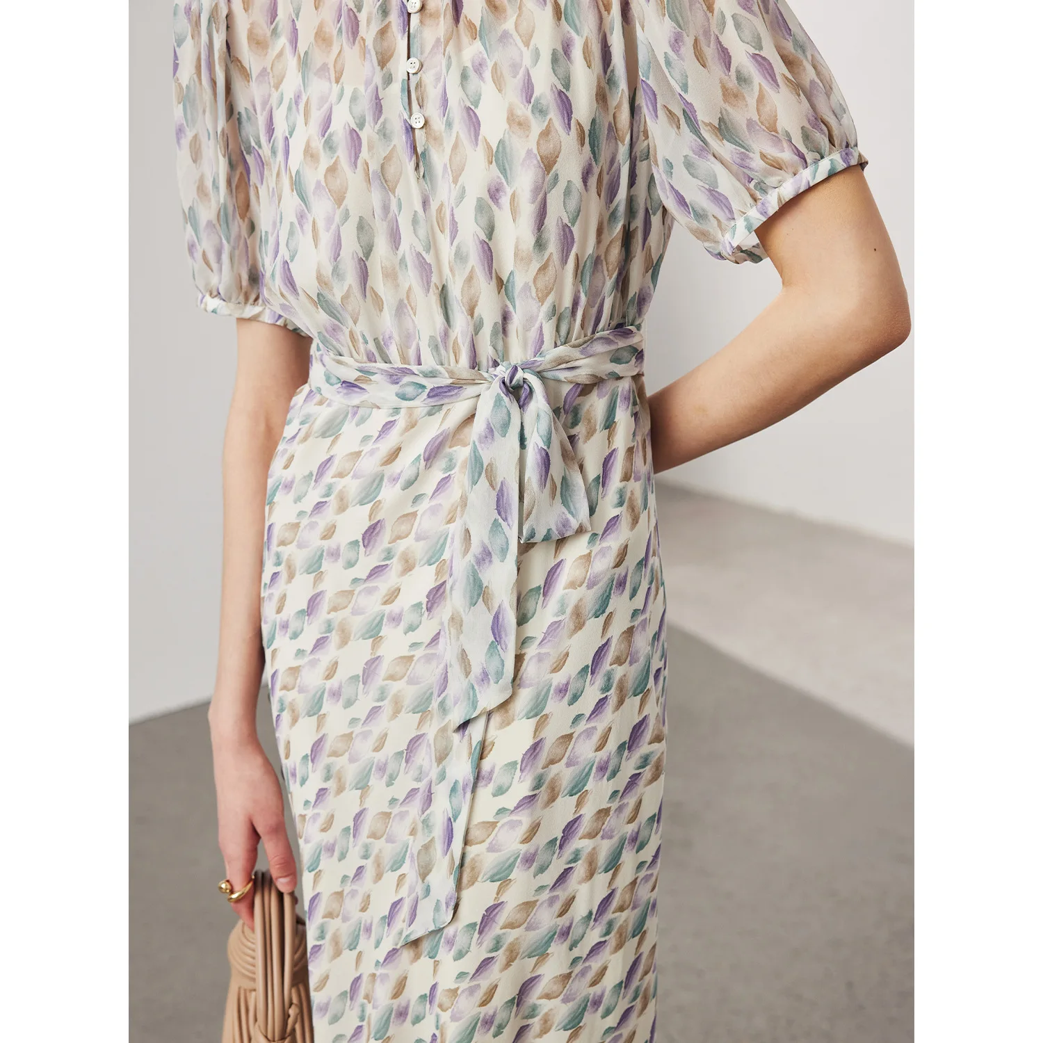 半袖シルクワンピース レディース 2025 春夏新作 花柄 ウエストマーク ロング ツーピース ロングドレス