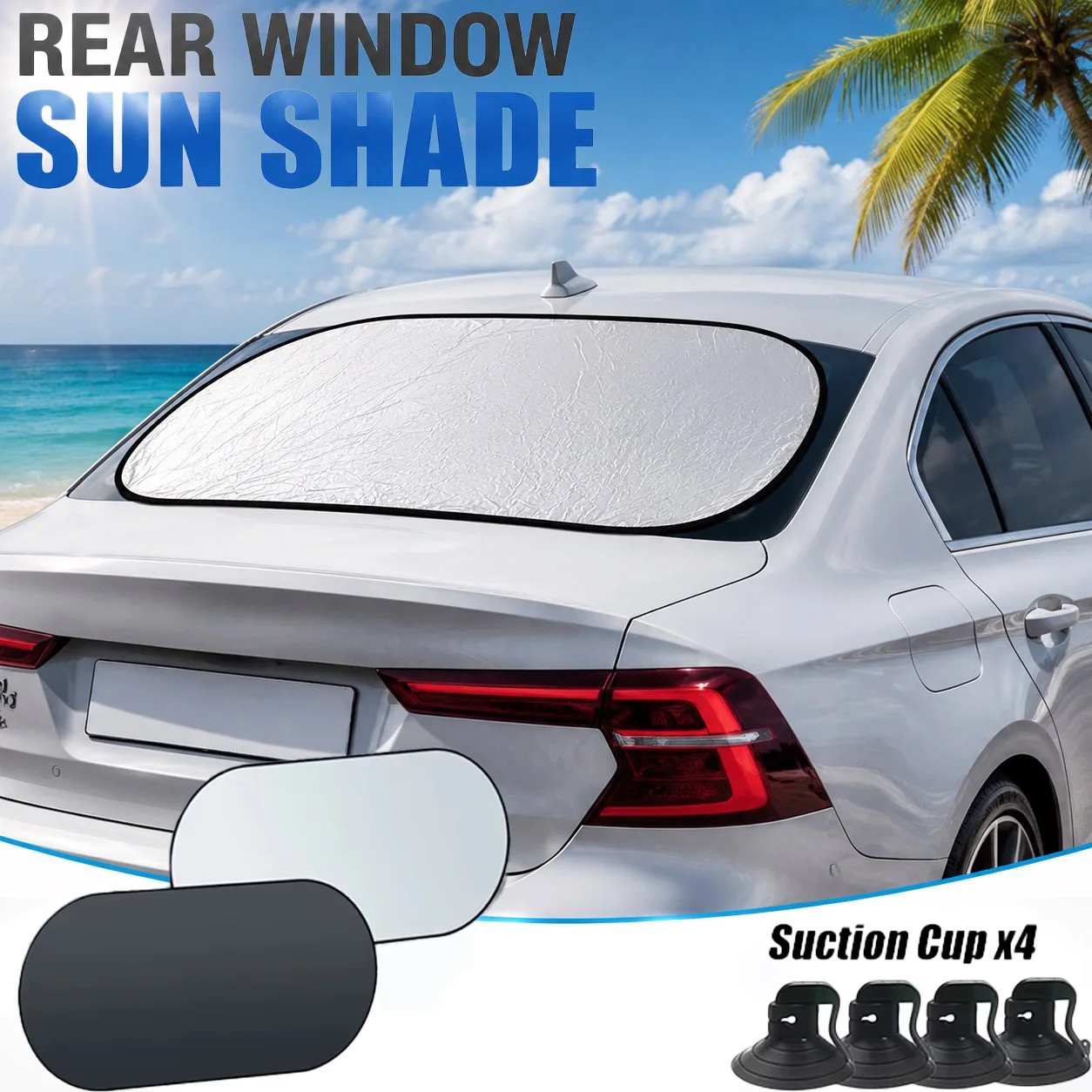 Car Sun Shade UV Protection Folding Auto Rear Window Sunshade 100x50cm Universal Window Reflective Fabric Visor with Suction Cup