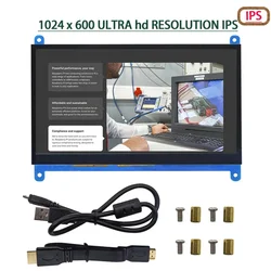 1024x600 przenośny 7 Cal dotykowy wyświetlacz HDMI Panel wyświetlacza malinowy wyświetlacz LCD DIY HD monitor do komputera IPS