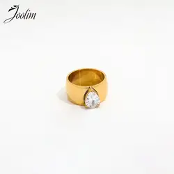 Joolim Jewelry Wholesale High End PVD Tarnish Free Chunky Luxury Love Peach Heart Band Stainless Steel Finger Ring for Women