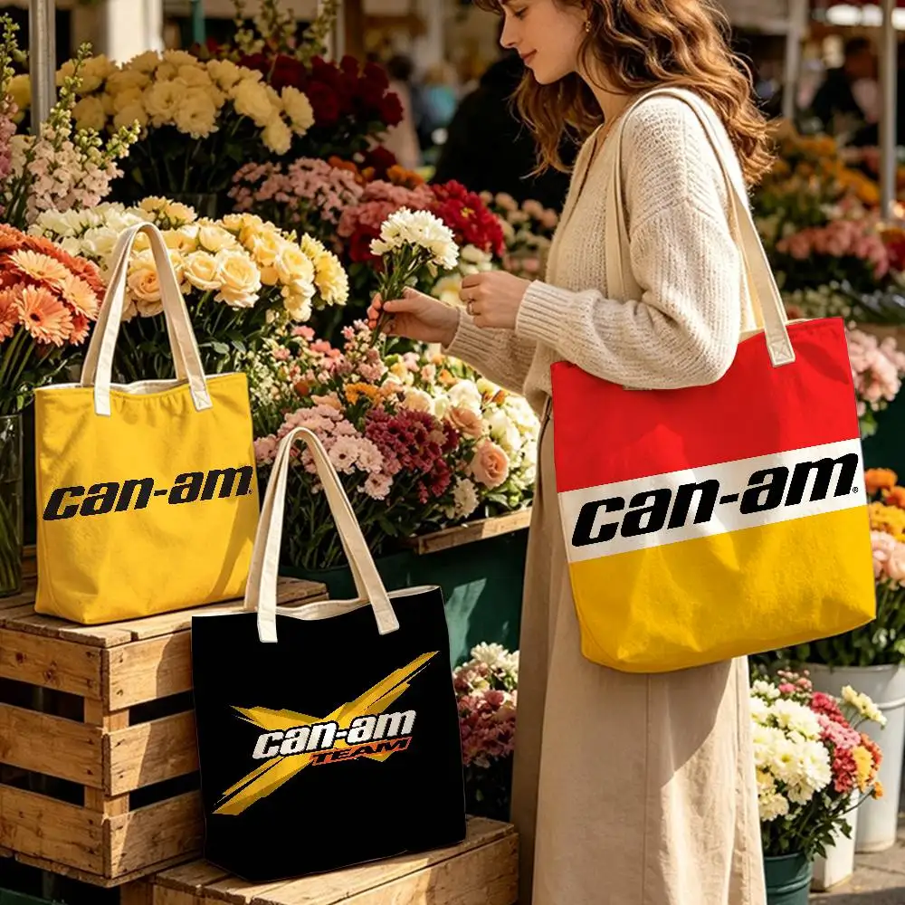 Can-Am Spyder Logo Reusable Shoulder Handbag Linen Blend Cotton‑Polyester Fabric Double‑Sided Tote Bag Storage Bag