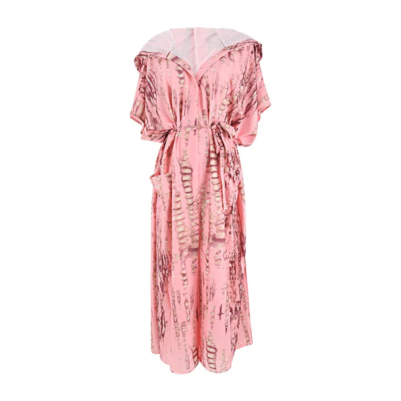 Bohemian Printed Women Beach Dress Bathing Suit Cover Up Summer Tunic For Women Hooded Beachwear Robe de plage