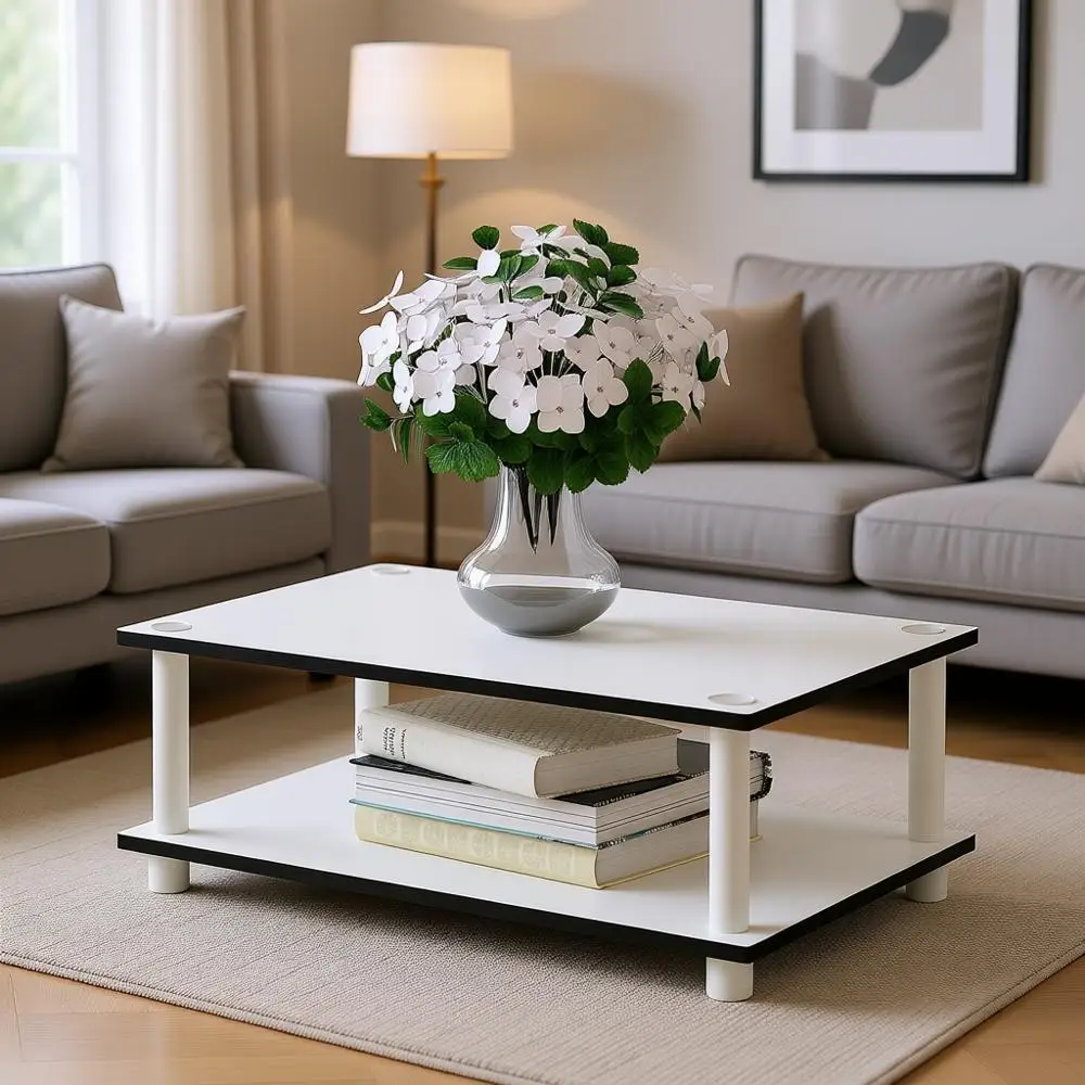

2-Tier Round Coffee Table with Open Shelf, Tool Assembly Side Table for Living Room, Bedroom, Home Office, Plain White