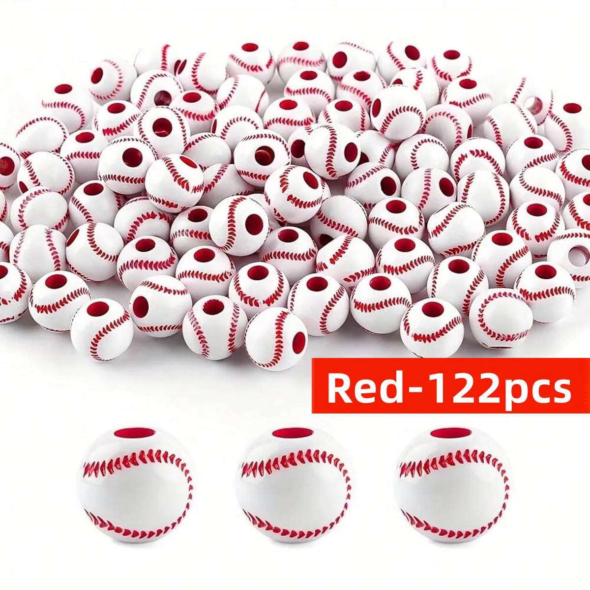 12mm 122pcs Red Baseball Beads for Bracelets Loose Sports Ball Beads for Jewelry Making Necklace