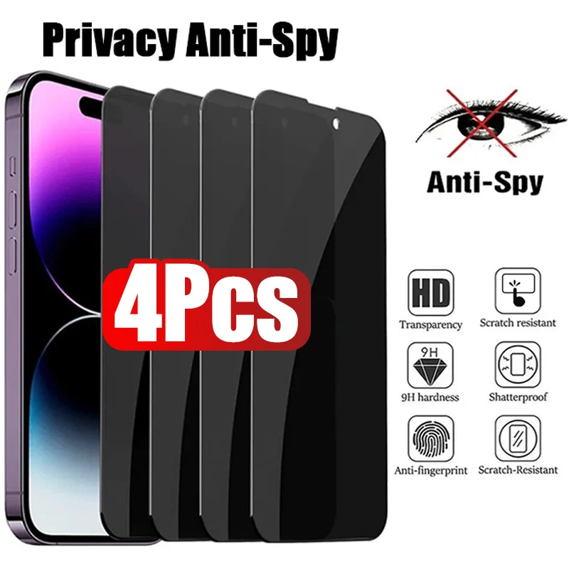 4pcs Full Cover Anti Spy Screen Protector for iPhone 17 16 11 12 13 14 15 PRO MAX Tempered Glass Privacy 17 Air 16 Pro Max Plus