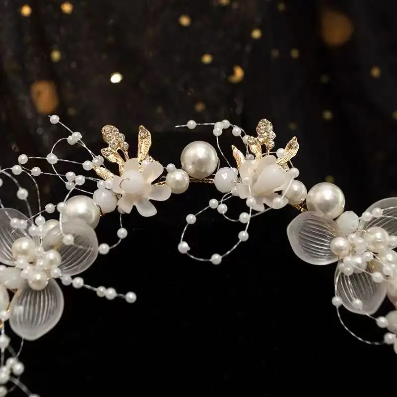 

Style Bridal Crystal Headband Handmade Pearl Tiara Wedding Hair Accessory for Women Bride Girls Ceremony Crown Jewelry Gift