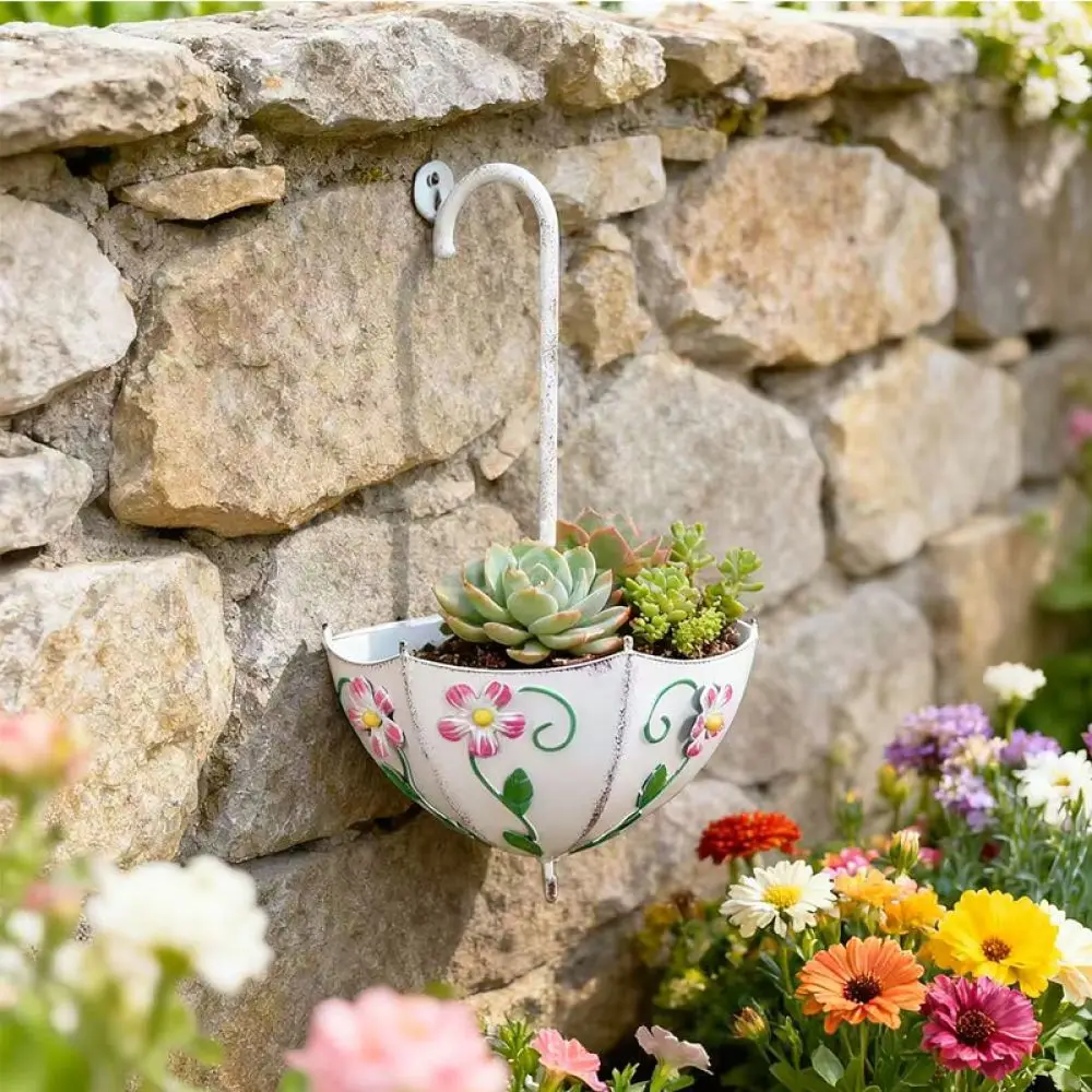 Creative Umbrella Shaped Iron Succulent Pot Garden Decorative Planter Metal Container For Outdoor Patio Balcony Ornament