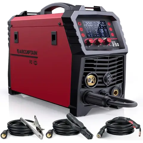 ARCCAPTAIN 250A MIG Welder, 110V 220V Gas MIG/Gasless Flux Core MIG/Stick/Lift TIG/Spool Gun/Spot 6 in 1 Welding Machine Aluminu
