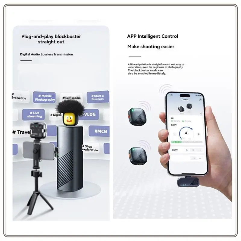 Reliable-Mini Microphone 2.4Ghz Wireless Microphone System Receiver Transmitter For Vlogg Live Streaming B,Mini Microphone 2.4GH