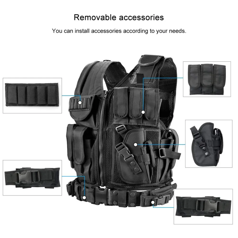 Adjustable Hunting Security Clothes Swat Tactical Vest Jacket Chest Rig Multi-Pocket CS Cosplay Hunting Vest Camping accessory