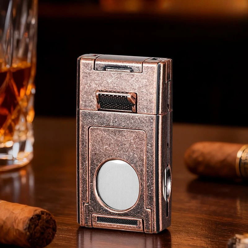 

Multi-functional Cigar Machine Double Windproof Blue Flame Direct Injection Inflatable Portable Lighter with Cigar Accessories