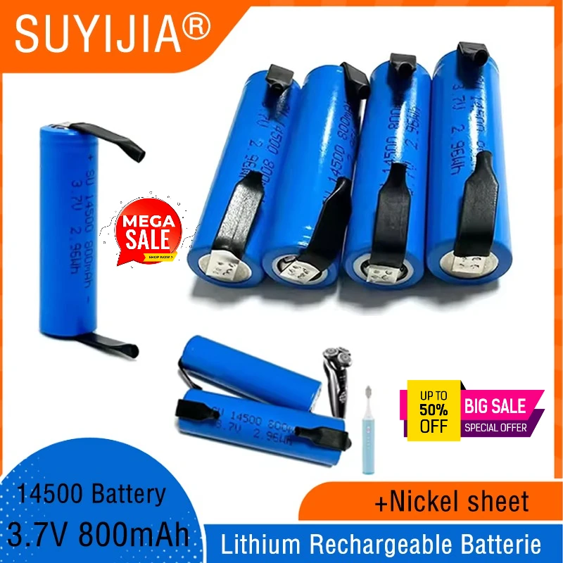 3,7 V 14500 800 mAh Li-Ionen-Akku ICR14500 Schweißgelenk wiederaufladbare Lithium-Batterien für LED-Taschenlampen-Scheinwerfer AA-Batterie