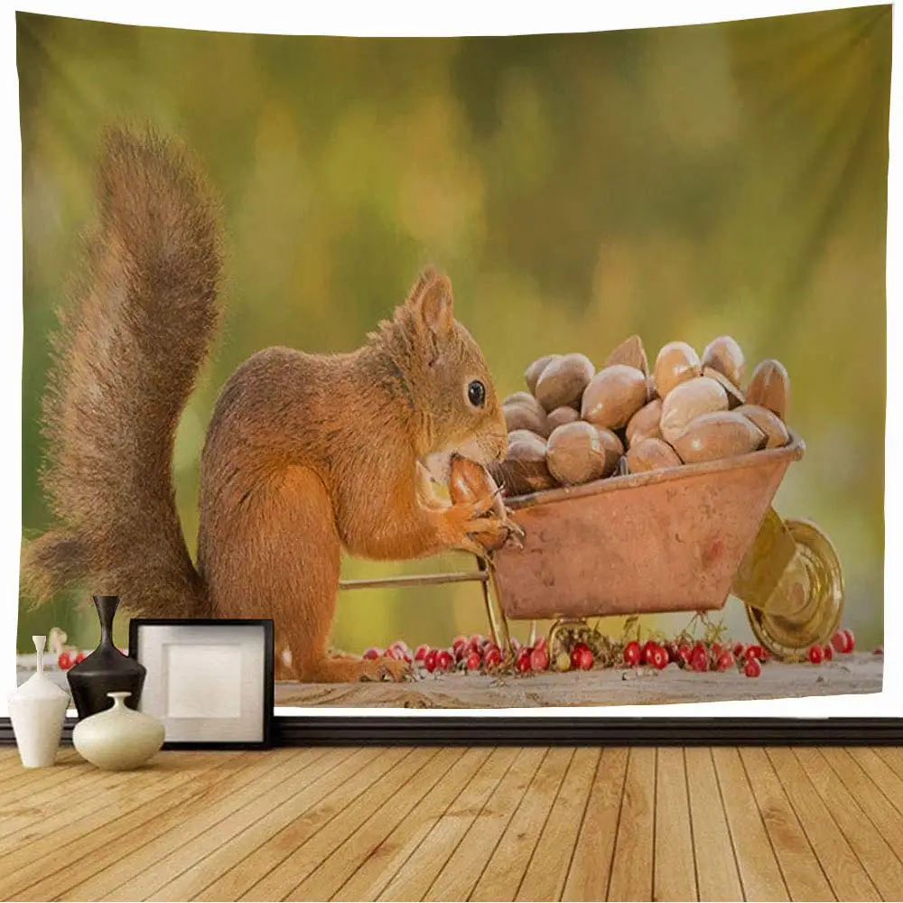 

Squirrel 3D Pattern Tapestry Woodland Wild Animal Party Room Tapestry Wall Hanging Cloth Cute Squirrel Tapestries Home Decor