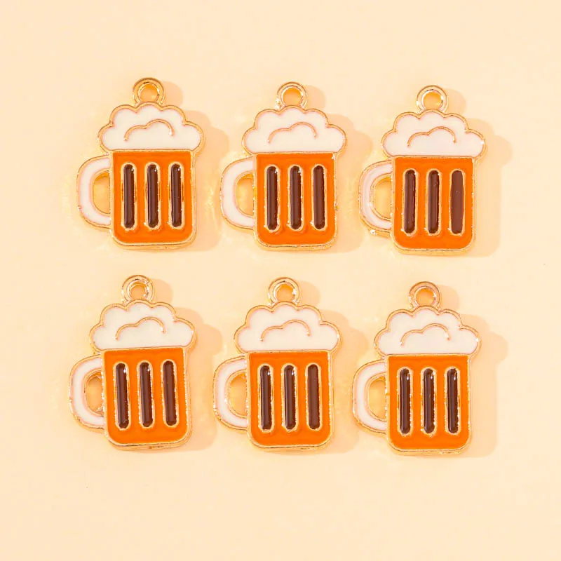 20Pcs 14x19mm Enamel Cup Beer Mug Charms Golden Alloy Pendant for Bracelet Necklace Earrings Jewelry Making Supplies Wholesale