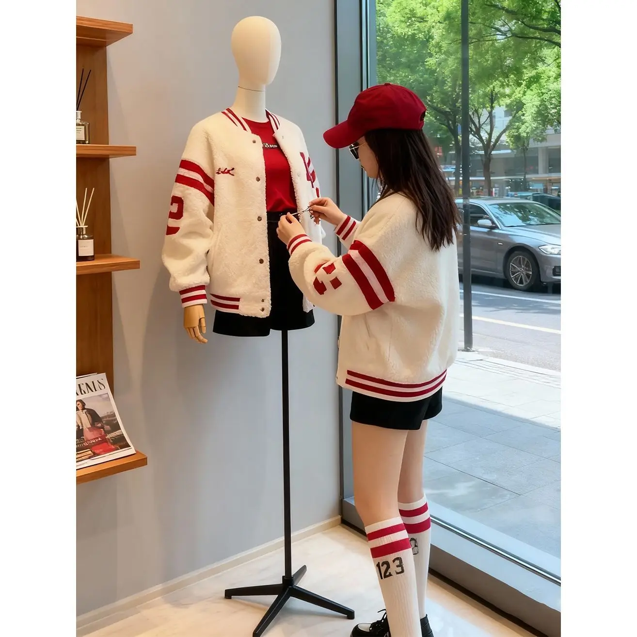 

Lamb Fur Winter Jaet Women's Thiened White Inteated Leather And Fur Golf Ball orm Coat Small Size Warm Outerwear