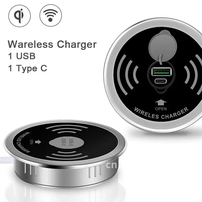 Fast Wireless Charger Pop-up Desktop Embedded Fast Wireless Charger With USB Port 30W Universal For Iphone Xiaomi Smartphone