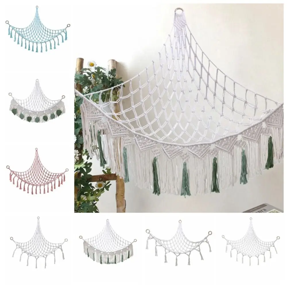 White Stuffed Animals Hammock Net Macrame Boho Stuffy Collection Toy Holder Large Capacity Multipurpose Corner Hanging Mesh