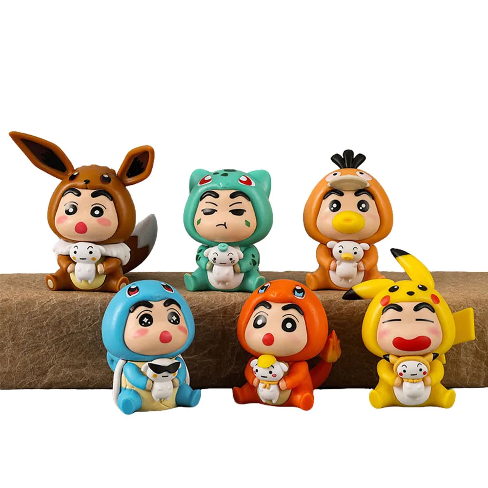 Kawaii 6 Stück/Set Crayon Shin-chan COS Pokect Monster Charmander Bulbasaur Squirtle Anime Figur Puppe Modell Spielzeug Schnelle Lieferung – Detail 1