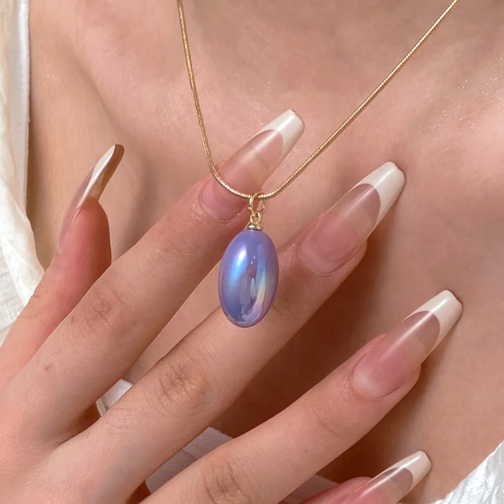 Trendy Dopamine Colourful Imitation Pearl Water Drop Grape Granules Pendant Necklace for Women Charm Collar Chain Jewellery Gift