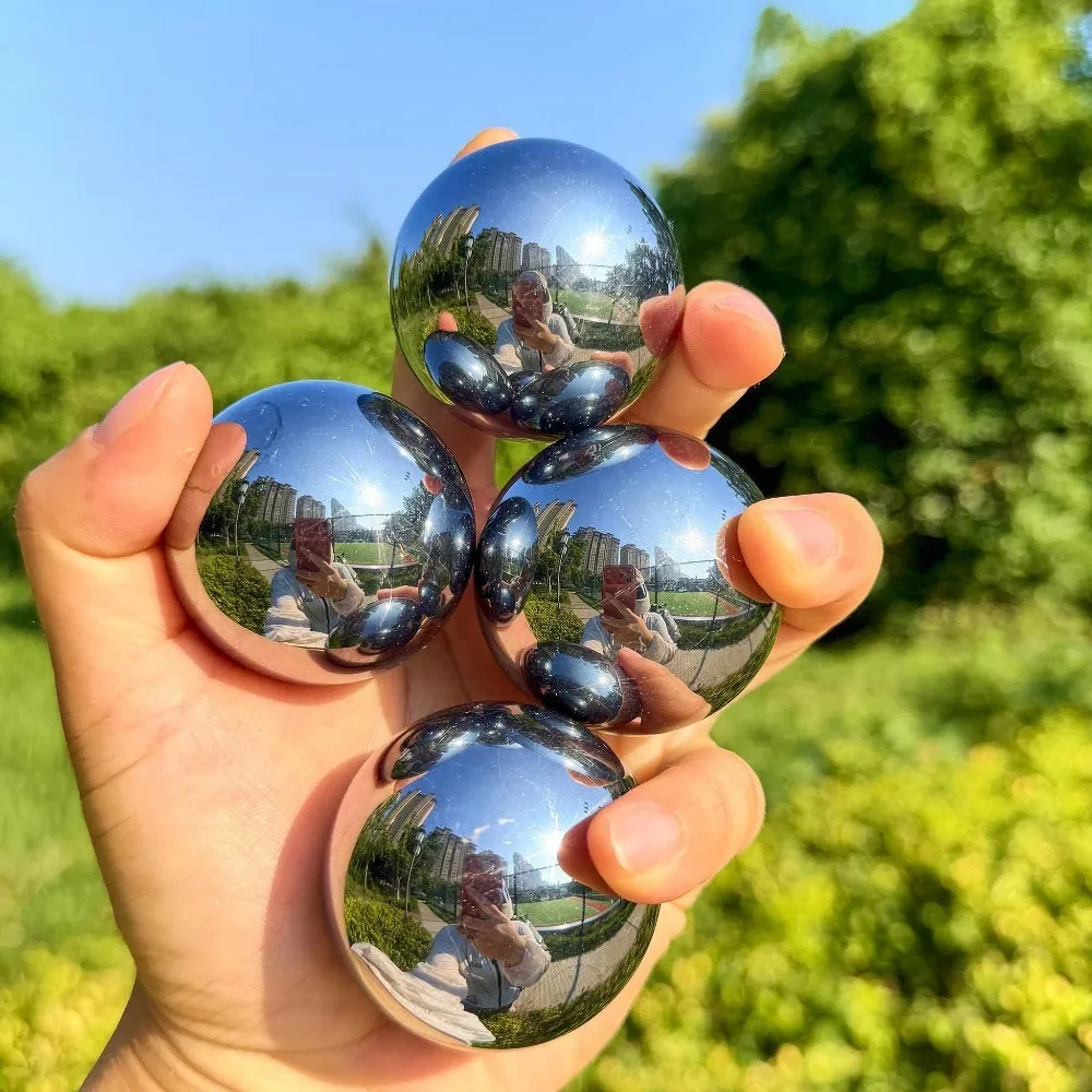 Natural Terahertz Metal Ball Crystal Sphere Non-Magnetic, Knuckle Massage, Energizes Inner Body Silver Ball Healing Gemstones