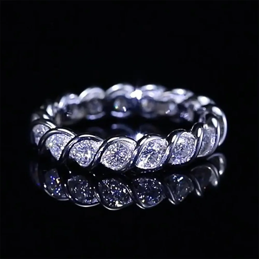 Serenity 1.7ct D Color Moissanite Row Rings for Women Gift 100% S925 Sterling Silver Screw Thread Style Rings Plated 18K Jewelry