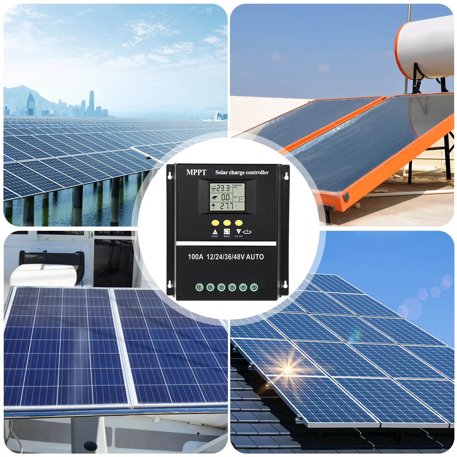 

Solar Panel Controller Mppt Regulator 12V24V36V48V Solar Charge Controller 100A LCD Display Overvoltage Undervoltage