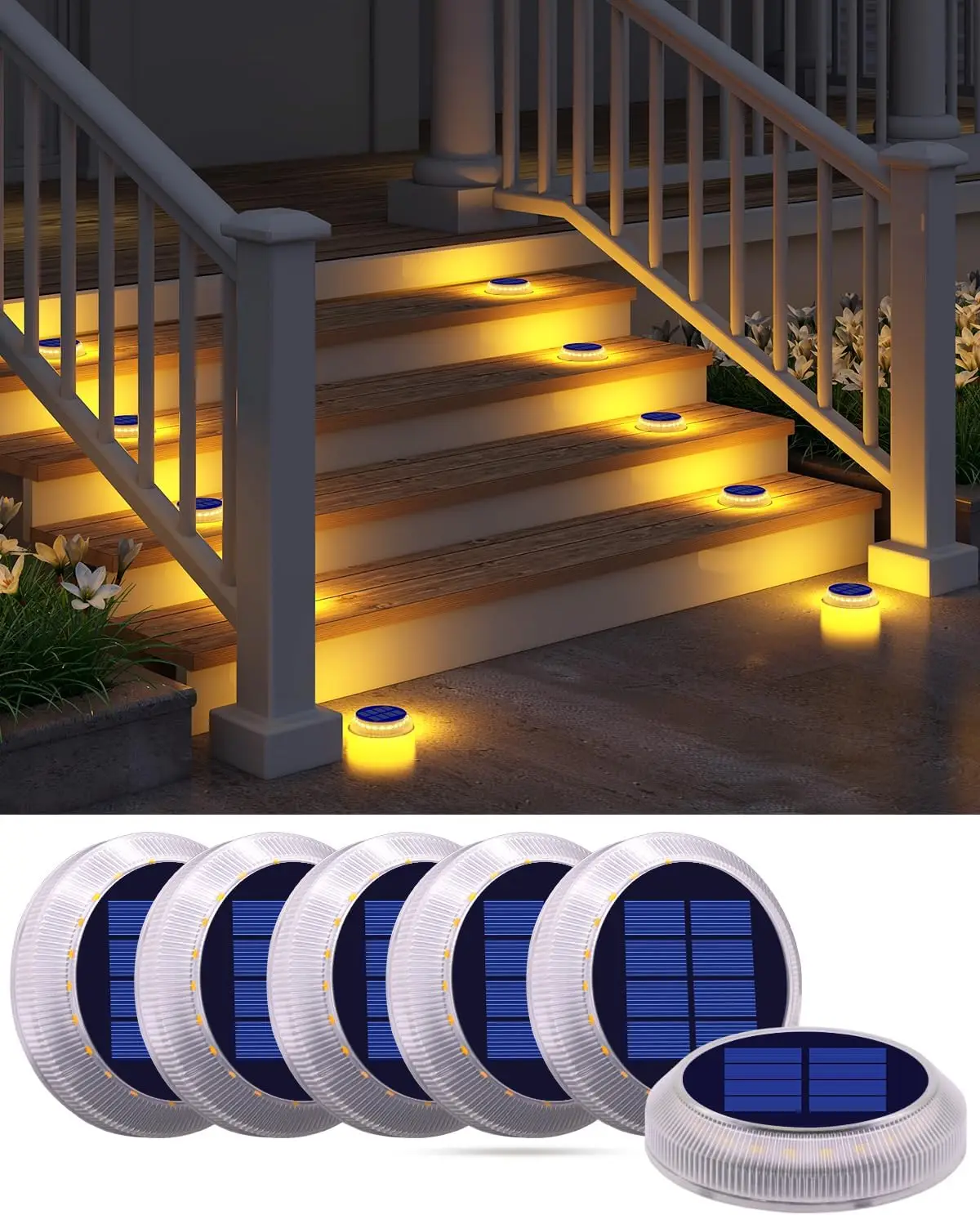 

6Pcs Outdoor Step Lights Solar Deck Lights Waterproof IP68 Led Solar Lights For Railing Stairs Yard Patio Pathway Driveway