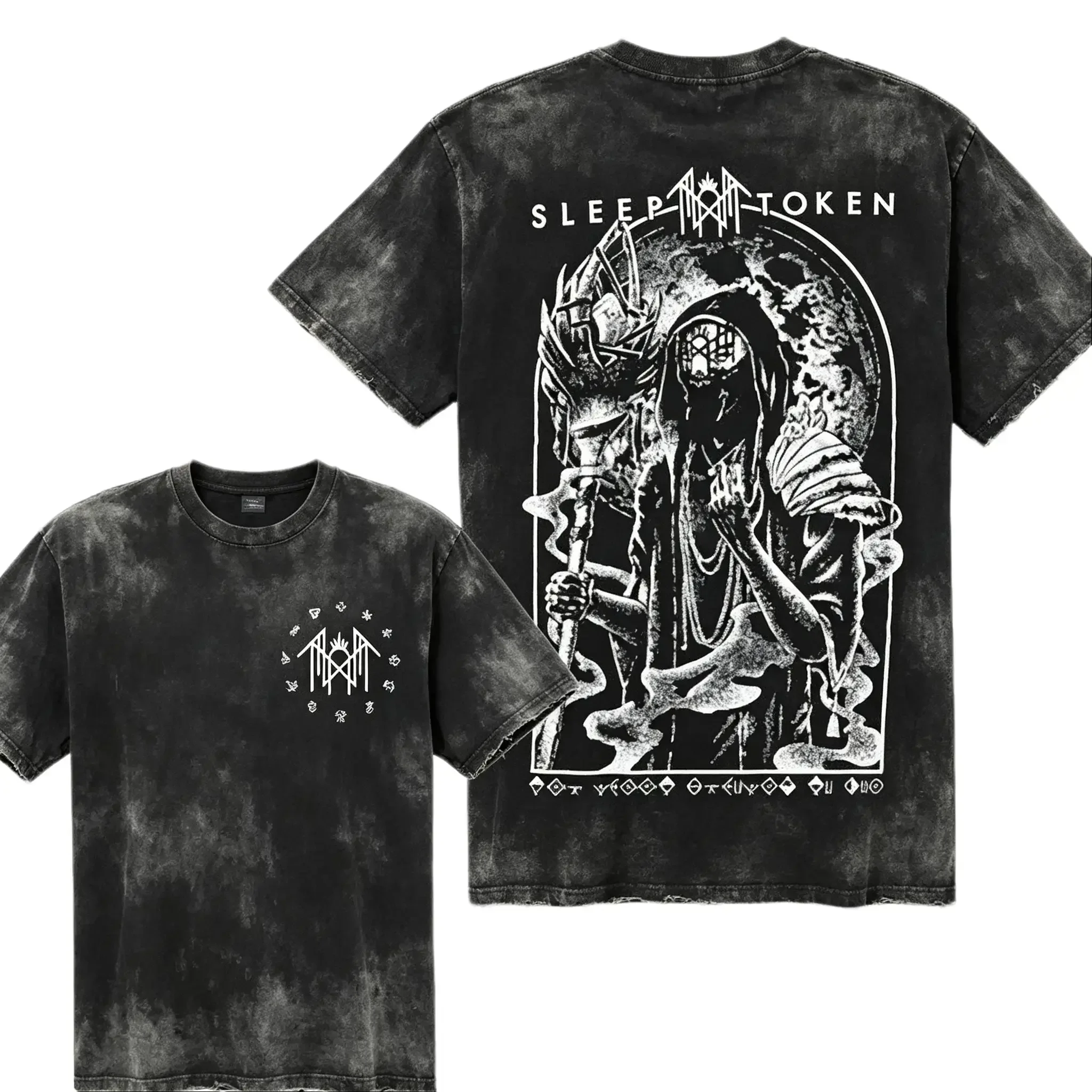 Menswear Short-Sleeve T-Shirt - [BT] Sleep Token Dark Mystic Figure with Staff & Sigils, Unisex Fit, Gothic Rock Occult Streetwear Top, Casual Concert Ready Gift for Music Lovers, Shortsleeve, Tshirt