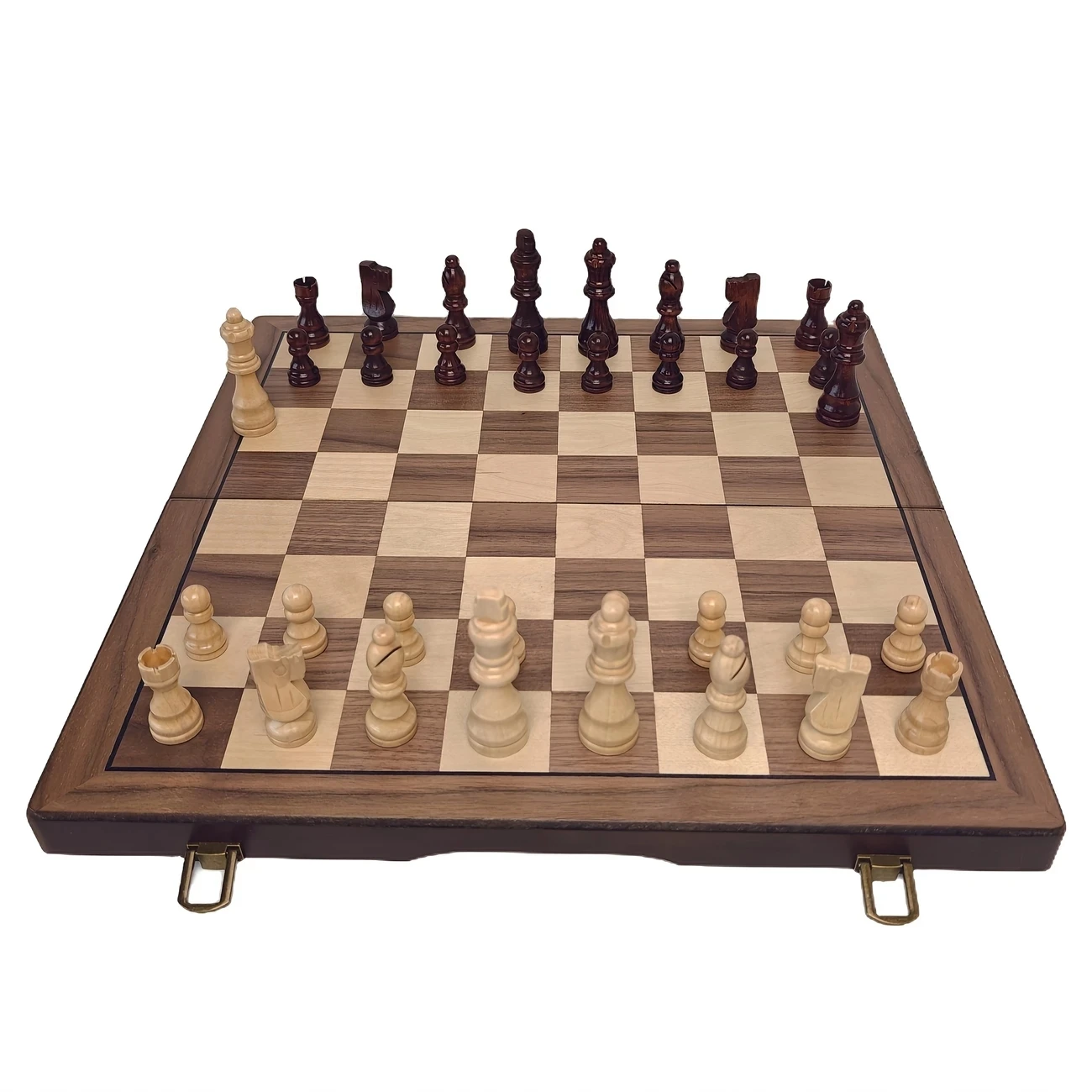 Chess 39cm/15.35inch magnetic wooden chess set with 2 additional queens, folding portable travel board, suitable for tournament