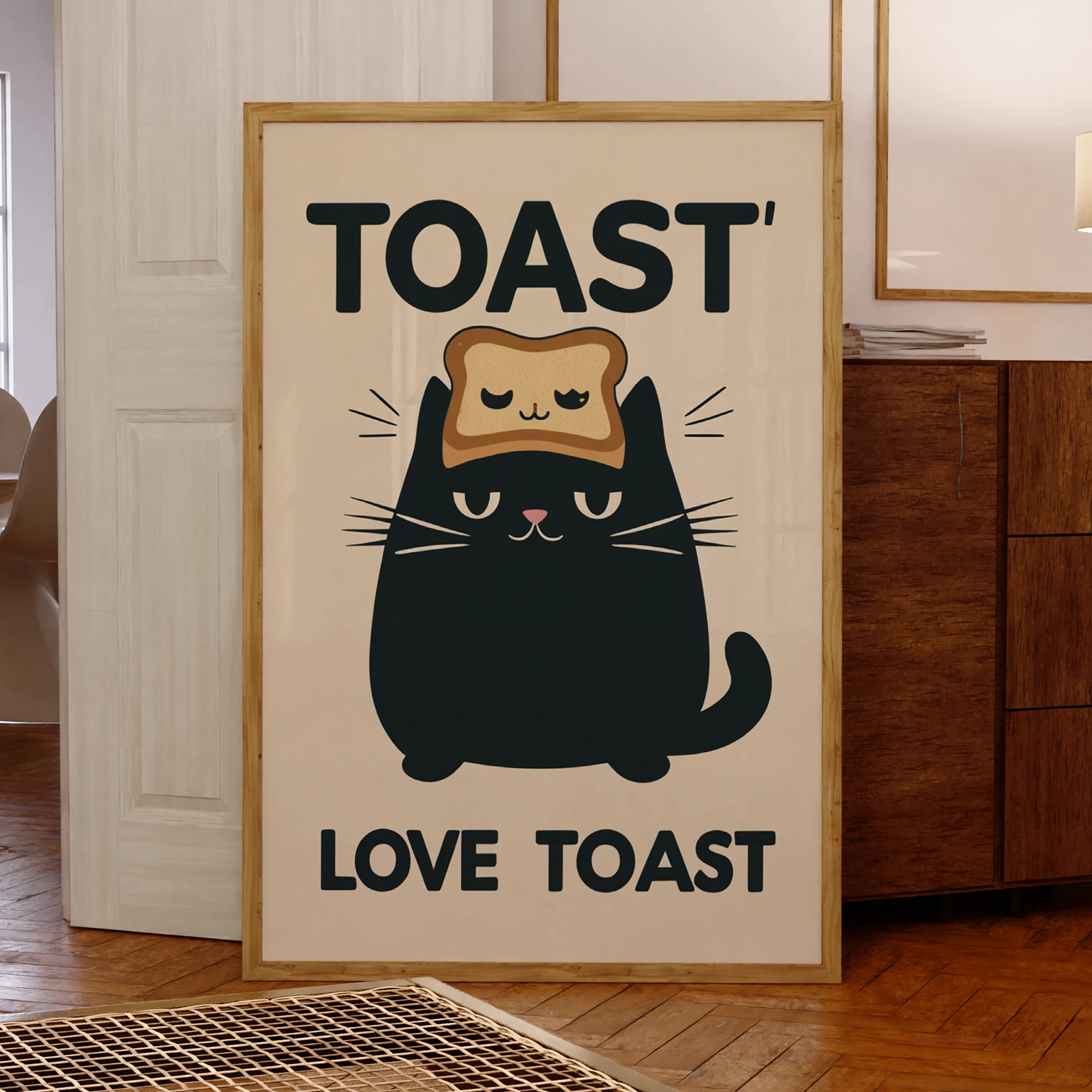 Moderne schwarze Katze Frühstück Toast Liebhaber Geschenk Zitate Wand Kunstdrucke Leinwand Malerei Poster Bild für Wohnzimmer Home Decor