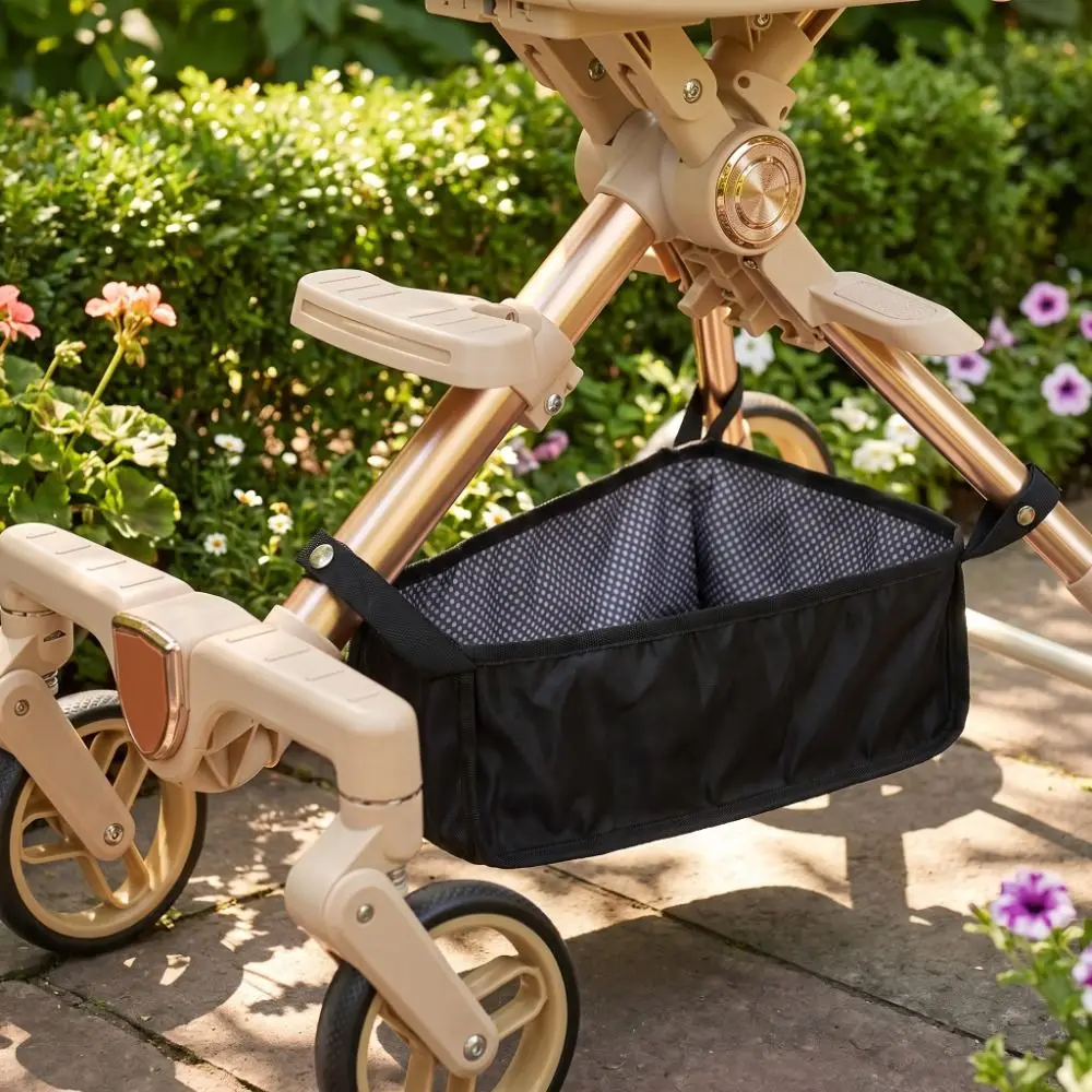 Oxford Cloth Baby Stroller Basket Water-proof Hard Board Stroller Storage Bag Large Capacity Easy To Install