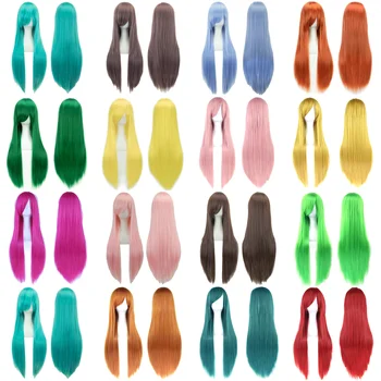 Soowee, pelo sintético de 80cm de largo, pelucas de Cosplay blancas y moradas, peluca recta de pelo negro para fiesta, peluca para mujer