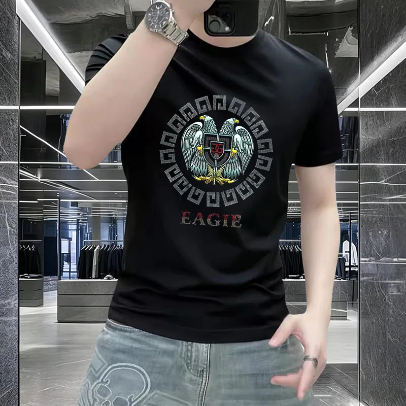 Summer Mens T-Shirt Luxury Fashion Tops Premium Cool Thin Cloth Retro Eagle Crew Neck Slim Trendy Youth Style Short Sleeve Tops