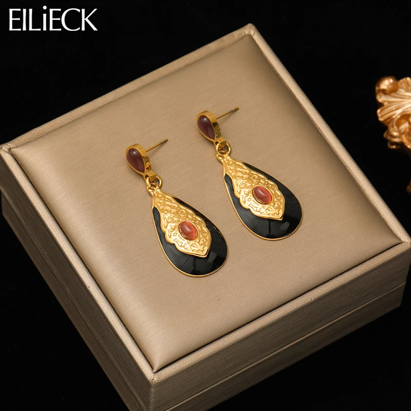 EILIECK 316L Stainless Steel Vintage Teardrop Drop Earrings For Women Girl Fashion Waterproof Ear Jewelry Holiday Party Gift