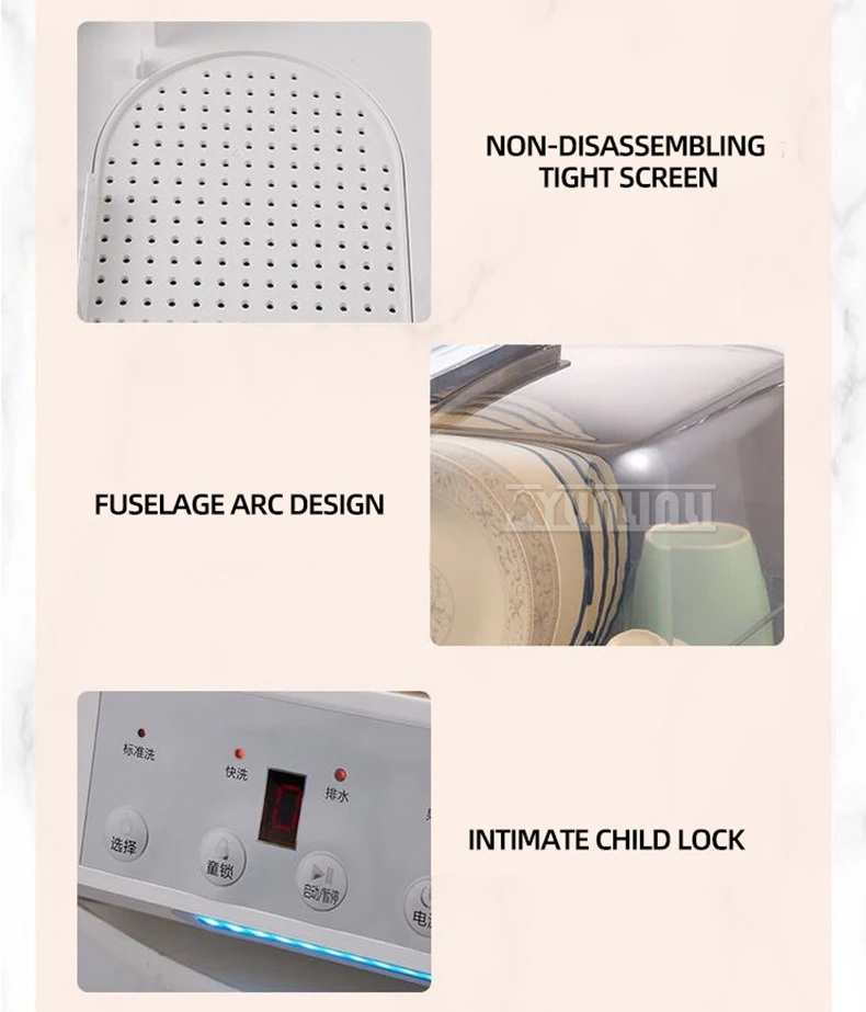 Máquina de Lavar Louça Portátil de Bancada para Cozinha Doméstica, Inteligente e Visual, Mini Lavadora