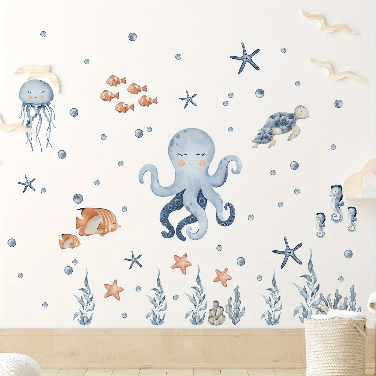 1Pc Cartoon Octopus Marine Animal Furniture Wall Stickers for Bedroom Living Room Decor Nursery Home Decoration Wall Decals