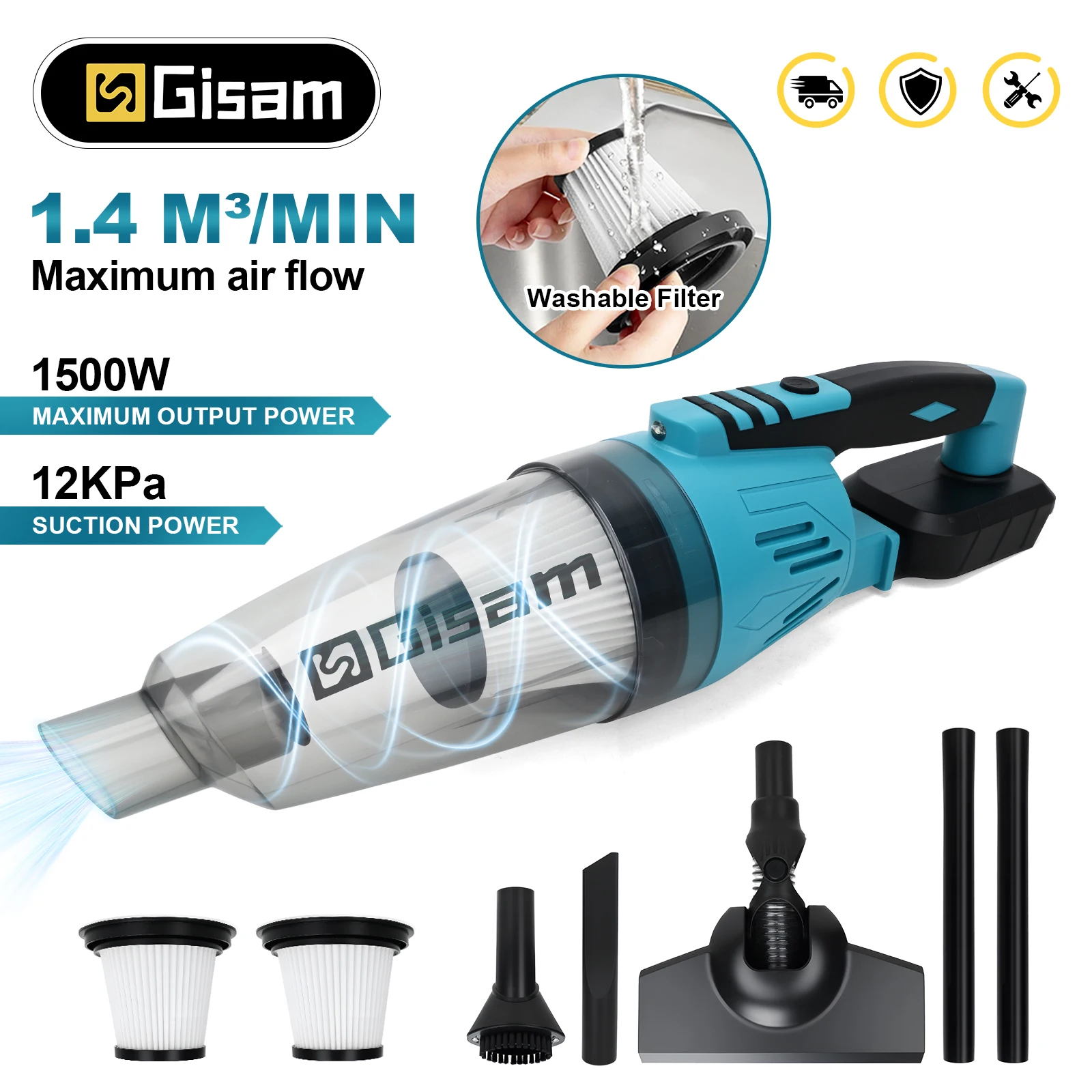 

Gisam 1500w Electric Vacuum Cleaner Cordless Multi-function Cleaner Handheld Cleaning Snow Dust Tool For Makita 18v Battery Pin